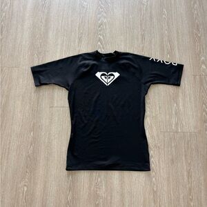 NEW girls Large Roxy Black Rash Guard with White Logo